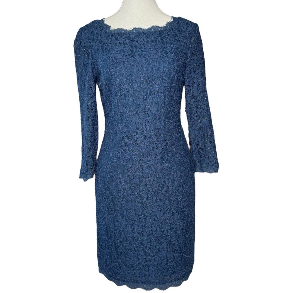▪️|NWT| ADRIANNA PAPELL Long Sleeve Scalloped Hem Lace Full Zip Dress (Petite)